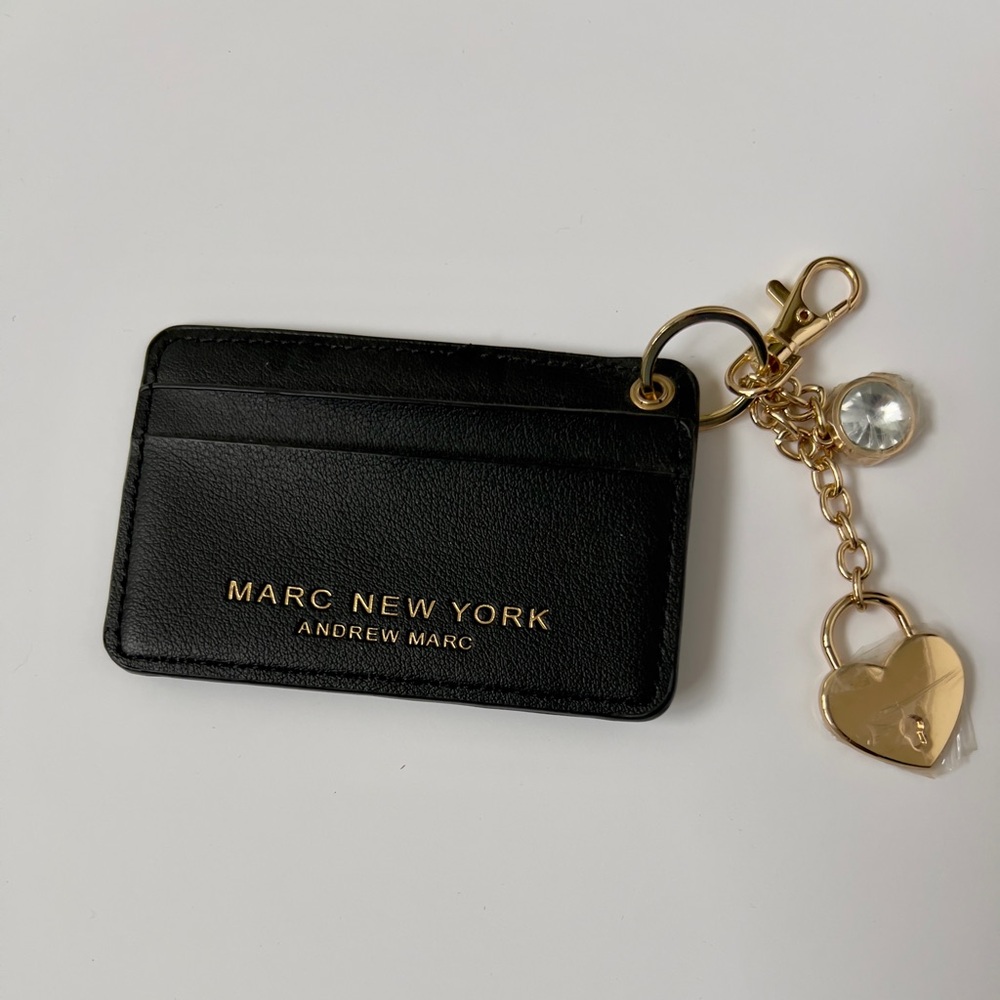 Marc New York Black Card Holder with Gold Heart Charm
